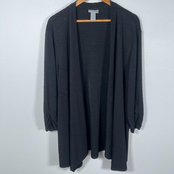 Catherines Womens Open Cardigan Jacket Sz 3X Stretch Knit Ruched Sleeve Black - Picture 11 of 12